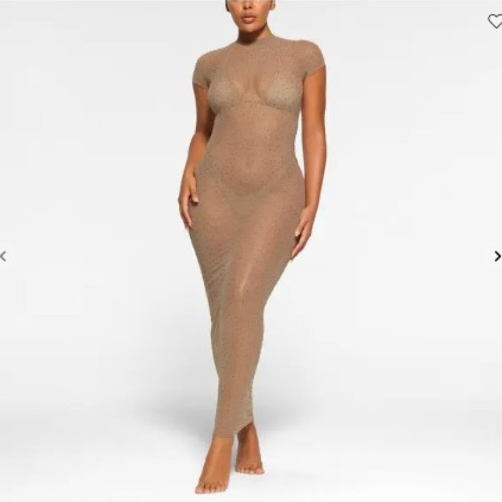 SKIMS Rhinestone Mesh Swim Cover-Up Dress – Desert, XL (NWT)